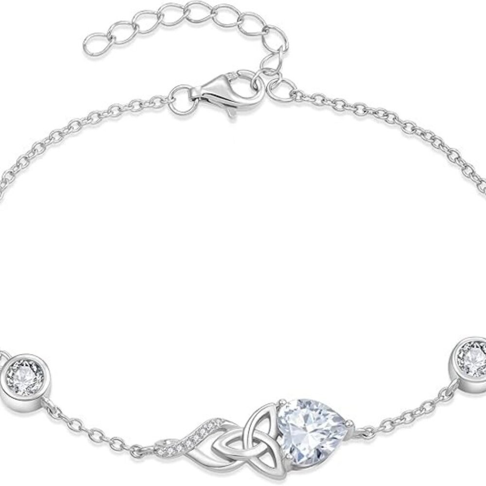 Infinity Celtic Knot Sterling Silver Birthstone Bracelet 04 April - Zirconia